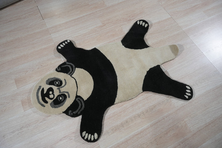 Black and White Contemporary Kids Panda Area Rug
