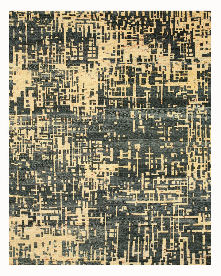 Hand Knotted SARI-SILK Blue Contemporary Abstract Anand Rug