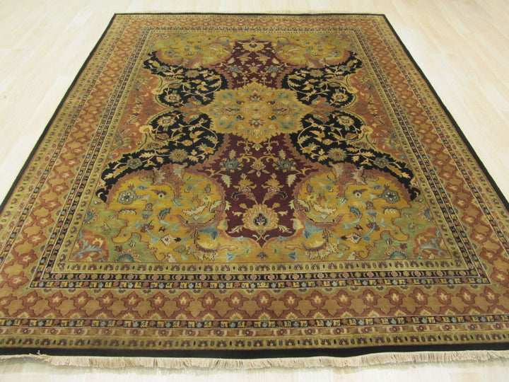 Hand-knotted New Zealand Wool Black Transitional Oriental Polonaise Rug