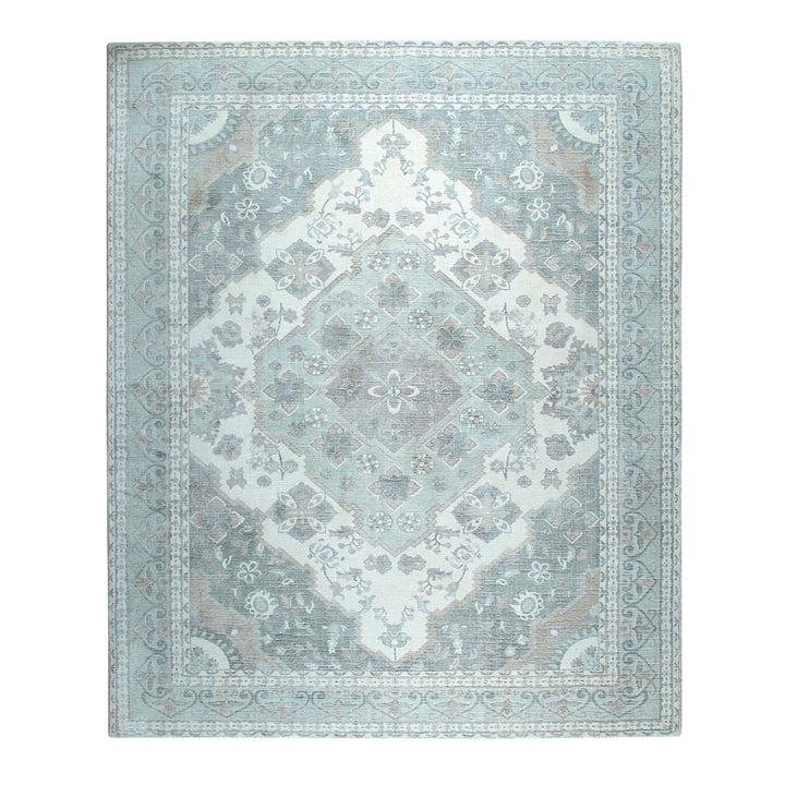Hand-Knotted Wool Light Green Classic Traditional Heriz Serapi  Rug