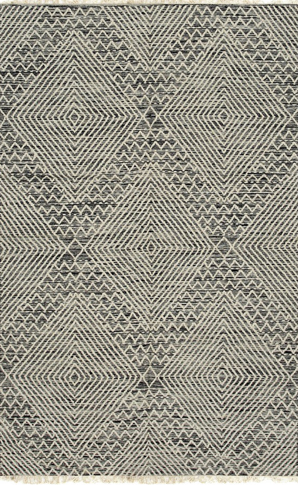 Handwoven Wool Black Contemporary Geometric Punja Kilim Rug, Made in India