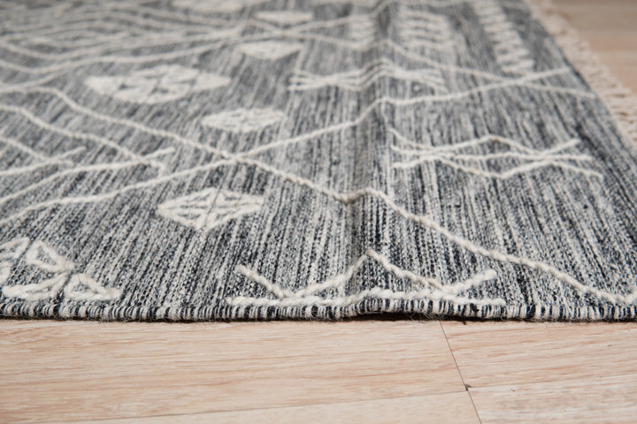 Handwoven Wool Charcoal Contemporary Geometric Punja Kilim Rug