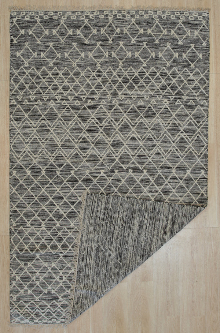 Handwoven Wool Black Contemporary Geometric Punja Kilim Rug