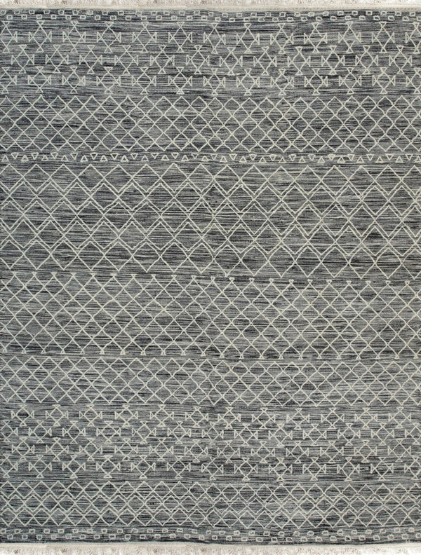 Handwoven Wool Black Contemporary Geometric Punja Kilim Rug, Made in India