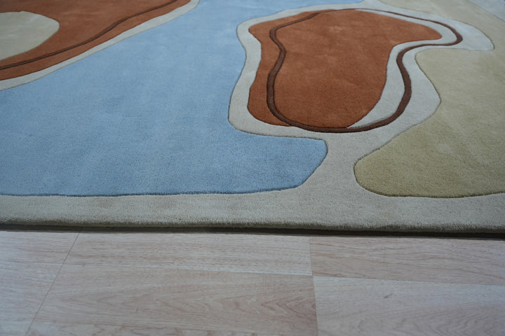 Blue Hand-Tufted Wool Contemporary Modern Area Rug