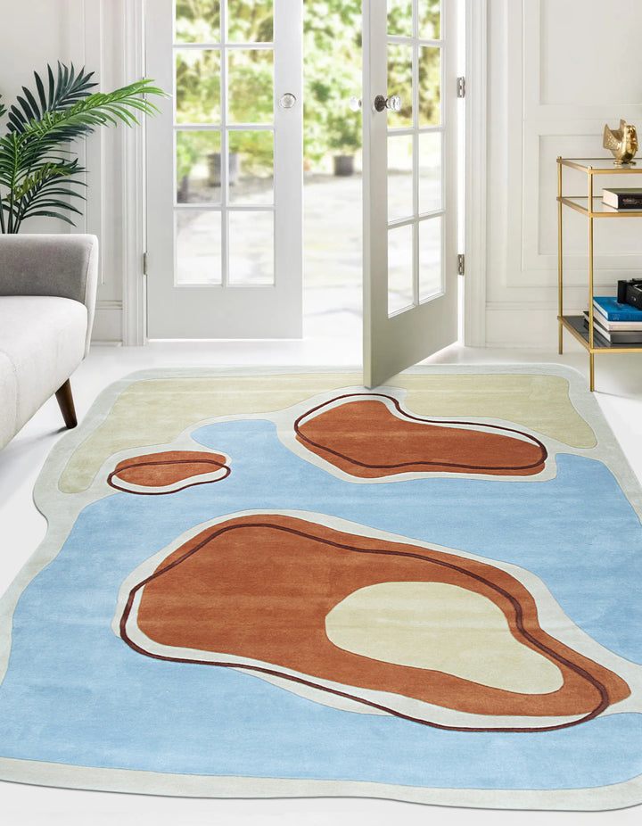 Blue Hand-Tufted Wool Contemporary Modern Area Rug