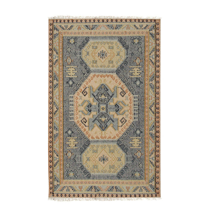 Handwoven Wool Blue Contemporary Classic High low Kilim Rug