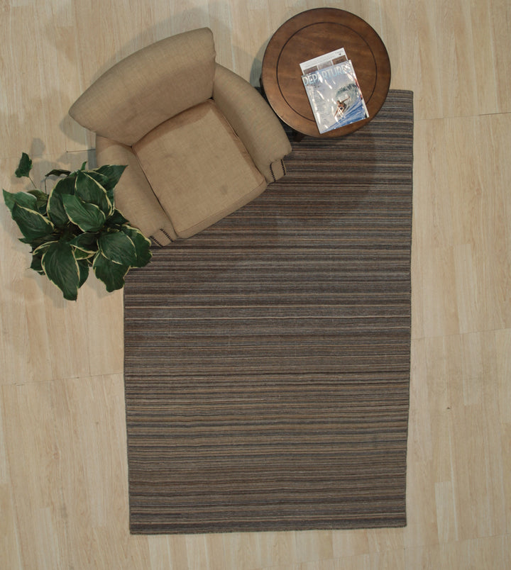 Handwoven Polyester Rust Contemporary Stripe Reversible Striped Flatweave Rug