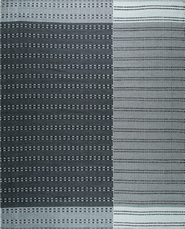 Hand-Knotted Wool, Cotton CHARCOAL Contemporary Plaid Flat Weave Rug, Made in India