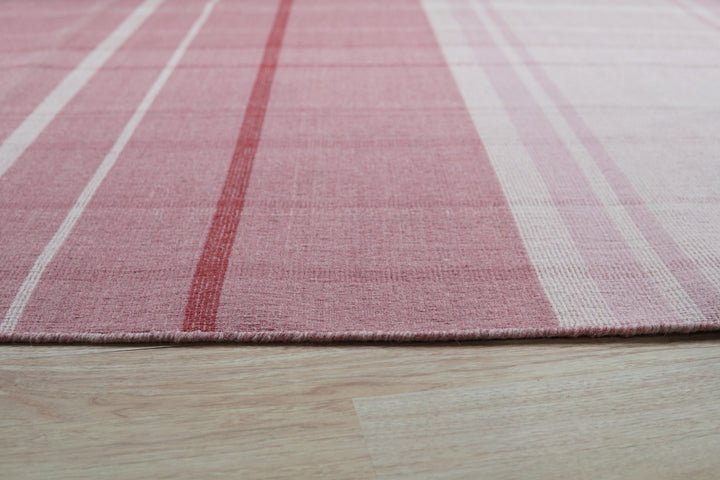 Hand-Knotted Pink Contemporary Plaid Flat Weave Rectangular Area Rugs