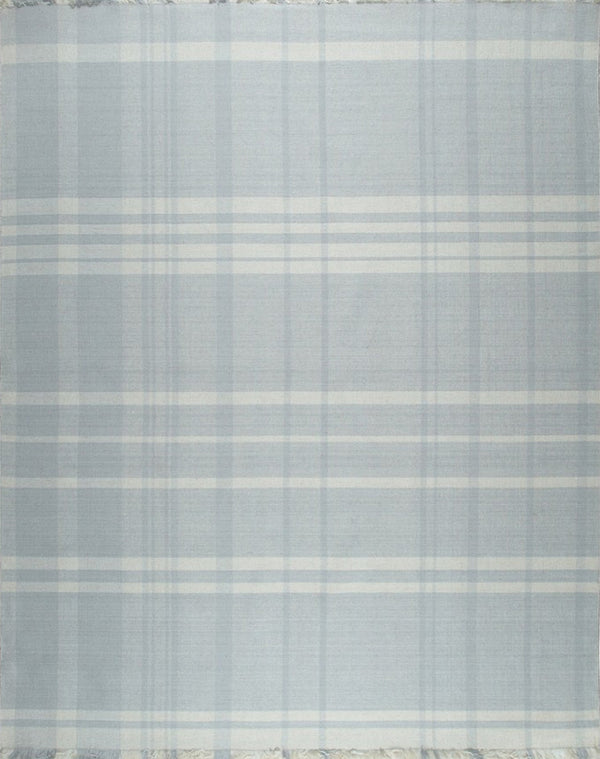 Hand-Knotted Wool PLAID WHITE Contemporary Plaid Flat Weave Rug