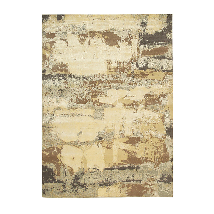 Hand Crafted Wool & Viscose Ivory Contemporary Abstract Hand Crafted Rug
