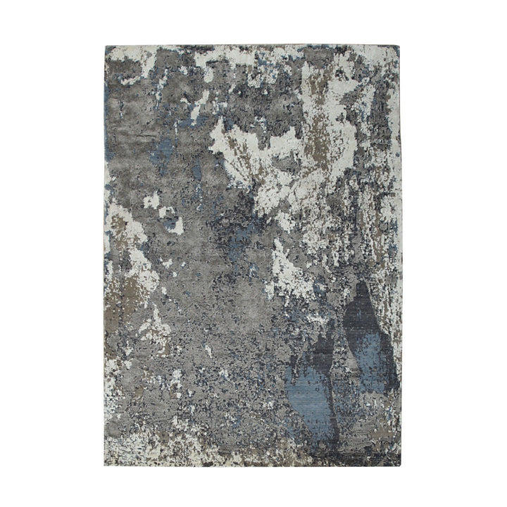 Hand Crafted Wool & Viscose Gray Contemporary Abstract Hand Crafted Rug