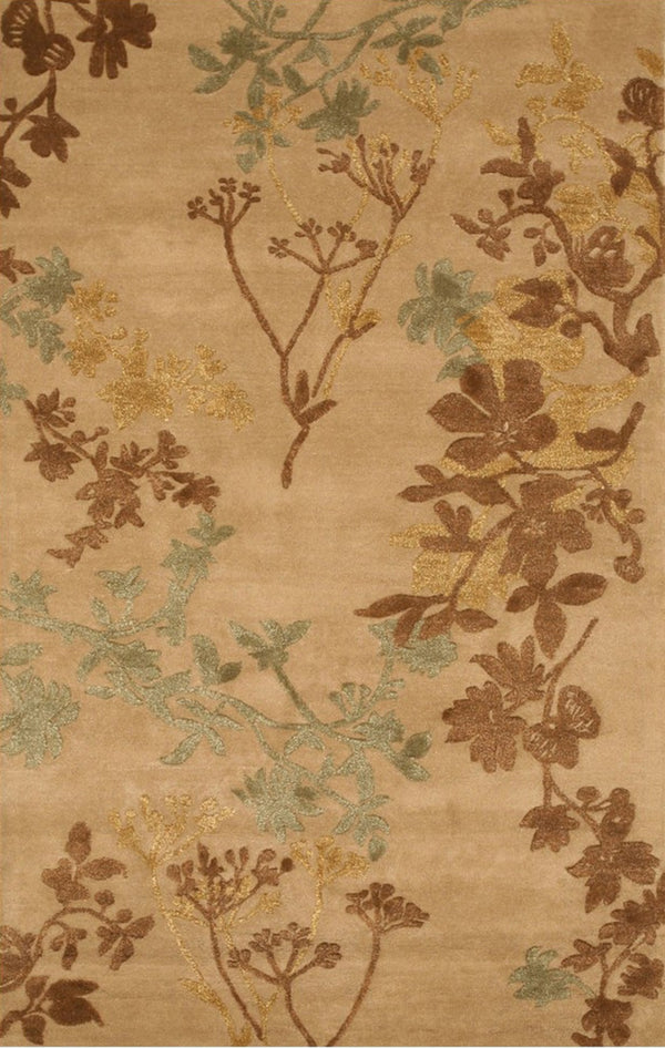 Hand-Tufted Wool & Viscose Beige Traditional Floral Savannah Rug, Made in India