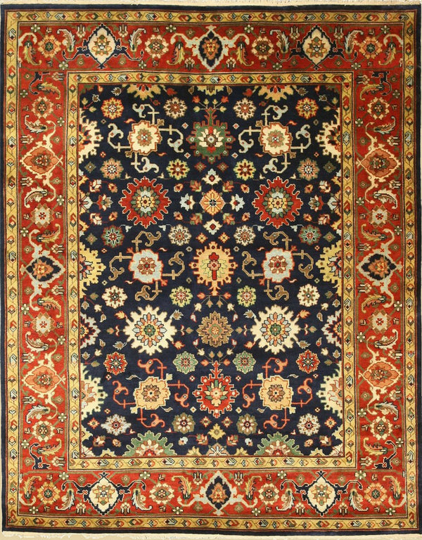 Hand Knotted Wool Navy Traditional Oriental Super Mahal Rug, Made in India