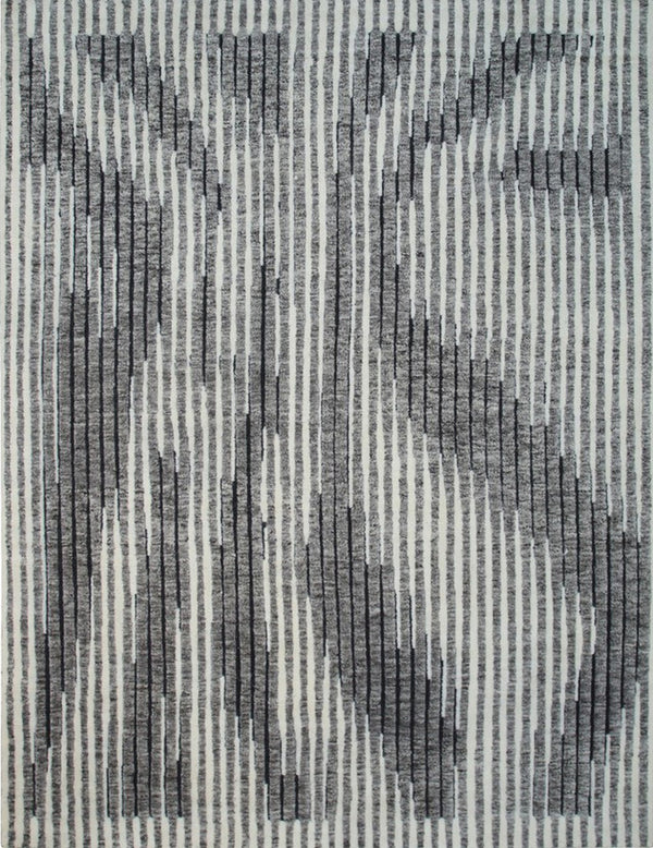 Hand-Knotted Wool White/ Gray Modern Contemporary High-Low HANDKNOTTED Rug