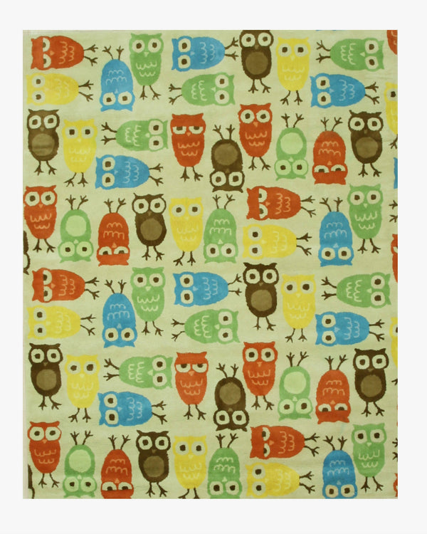 Hand-Tufted Wool Ivory Kids Animal Kid's Owl Rug, Made in India