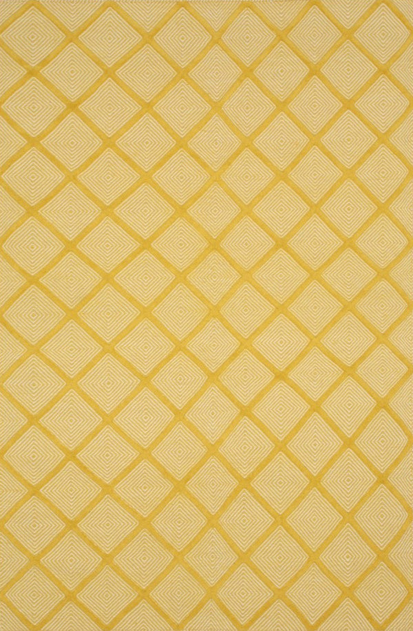 Handmade Wool Yellow Transitional Trellis Xavier Rug, Made in India