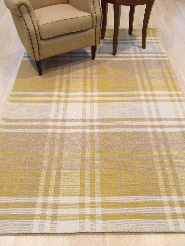 Stylish Handmade Wool Yellow Transitional Geometric Plaid Indoor Rectangular Area Rugs