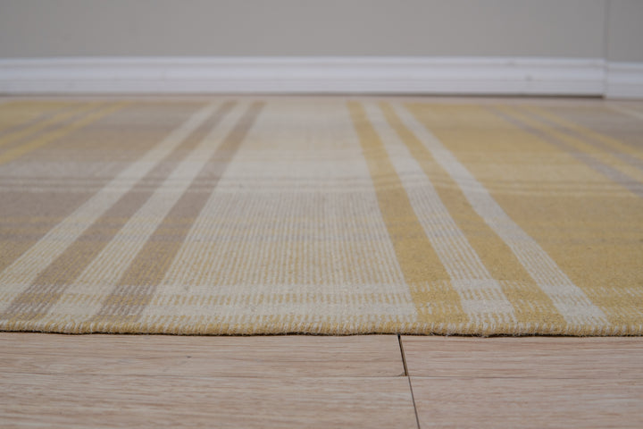 Stylish Handmade Wool Yellow Transitional Geometric Plaid Indoor Rectangular Area Rugs