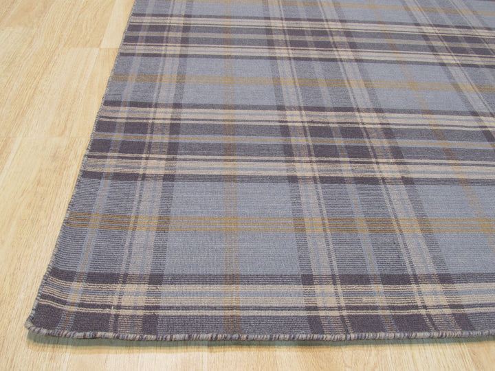 Blue/Navy Plaid Handmade Wool Rug