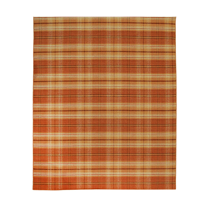 Hand Knotted Wool Orange Traditional Geometric Plaid Rug