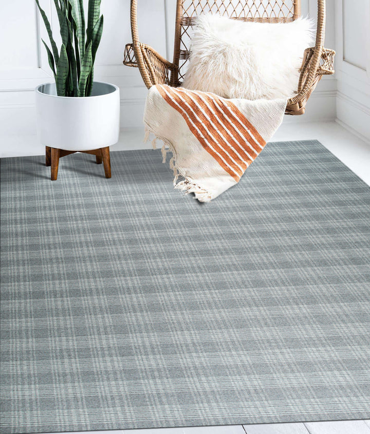 Stylish and Elegant Gray Color Transitional Geometric Reversible Plaid Hand-Tufted Wool Rectangle Area Rugs