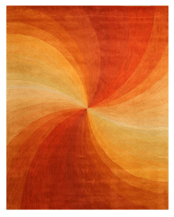 Hand-Tufte Orange Contemporary Abstract Swirl Rectangular Area Rugs