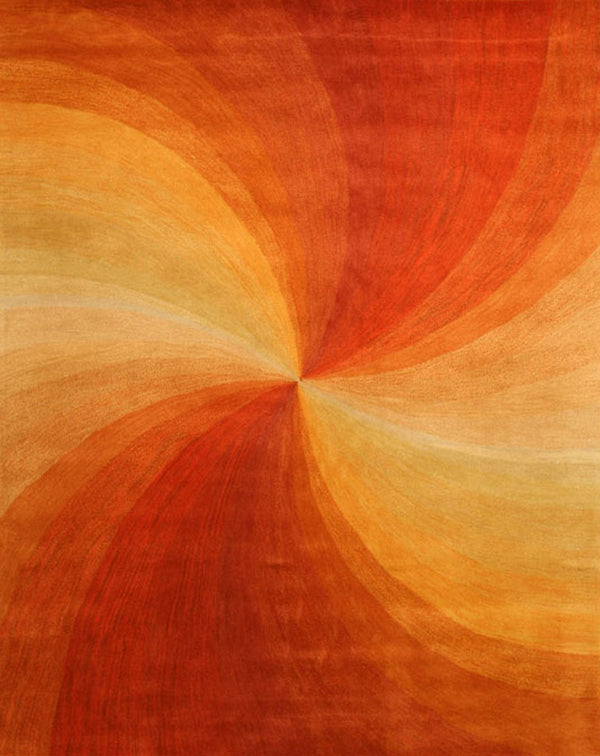 Hand-Tufted Wool Orange Contemporary Abstract Swirl Rug, Made in India