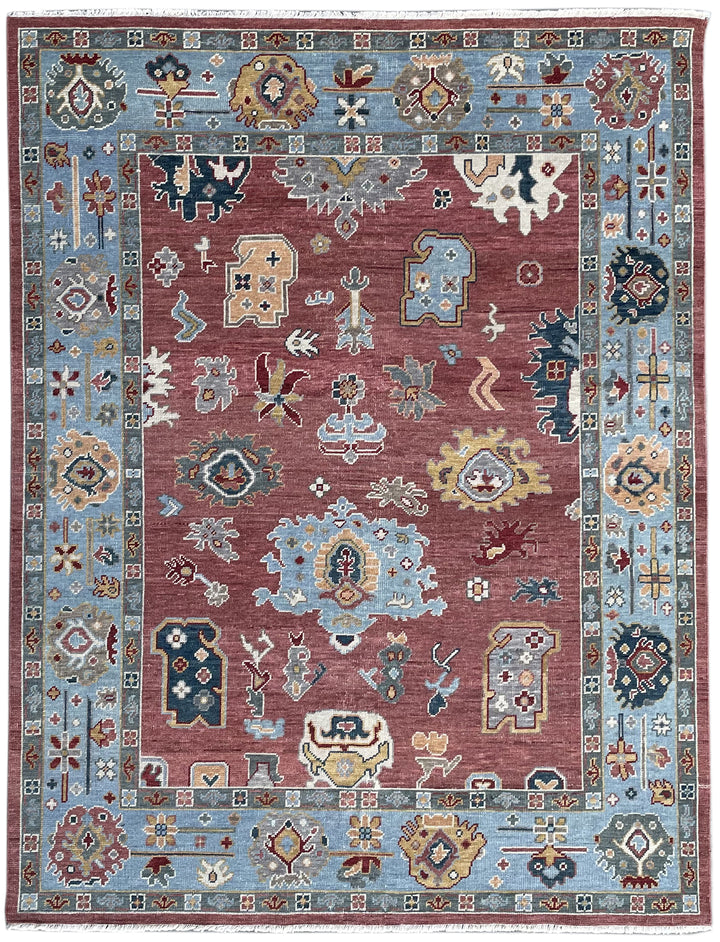 Hand Knotted Wool Rust / SKY BLUE Traditional Classic Colorful Mahal Classic Rug