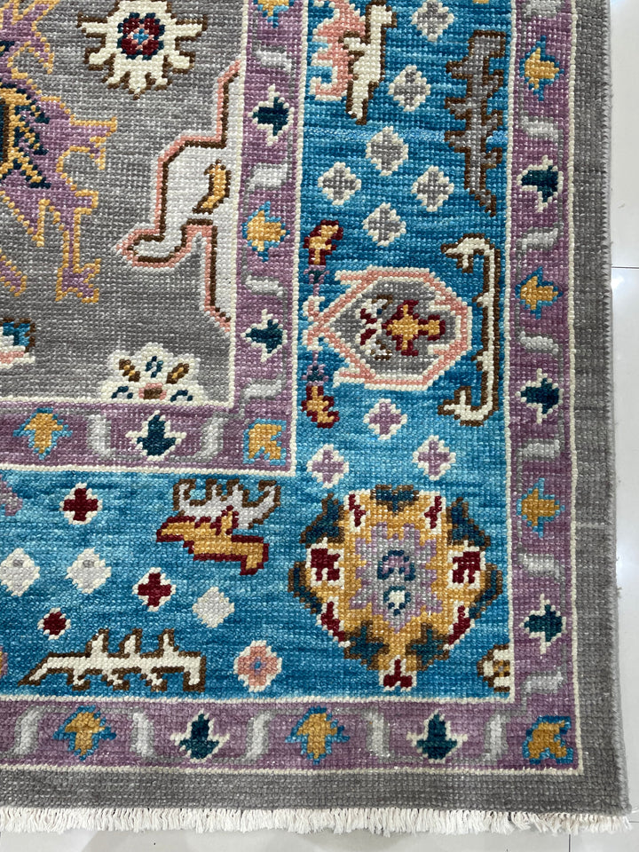 Hand Knotted Wool Gray / E.BLUE Traditional Classic Colorful Mahal Classic Rug