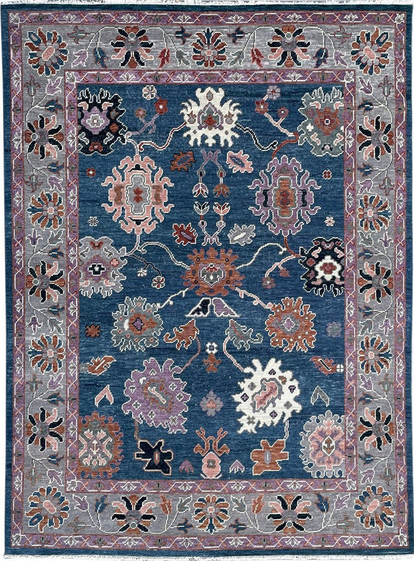 Hand Knotted Wool T.BLUE / Gray Traditional Classic Colorful Mahal Classic Rug, Made in India