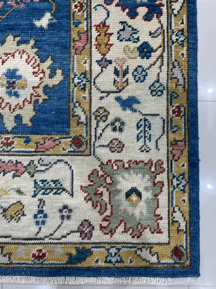 Hand Knotted Wool R.BLUE / Beige Traditional Classic Colorful Mahal Classic Rug