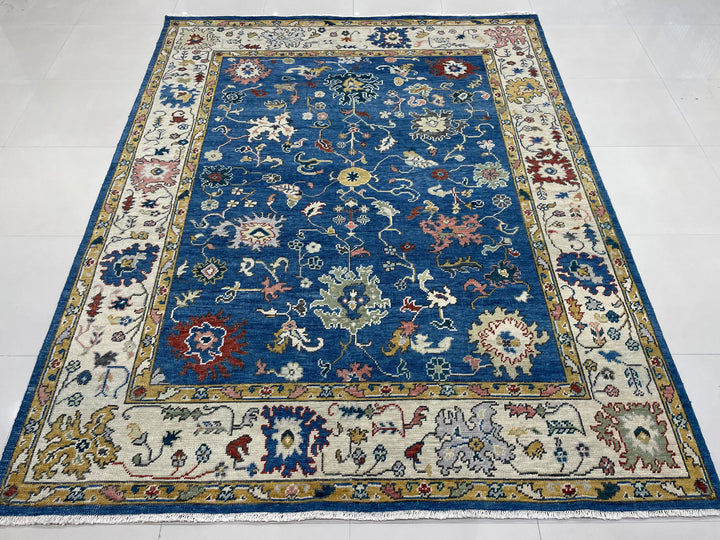 Hand Knotted Wool R.BLUE / Beige Traditional Classic Colorful Mahal Classic Rug