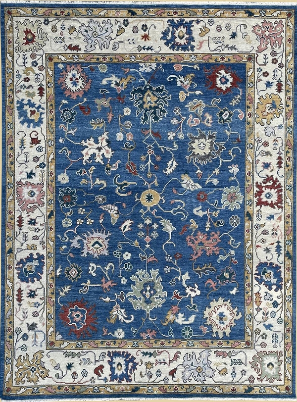 Hand Knotted Wool R.BLUE / Beige Traditional Classic Colorful Mahal Classic Rug, Made in India