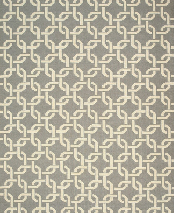 Handwoven Wool Gray Transitional Geometric Links Dhurrie Area Rugs