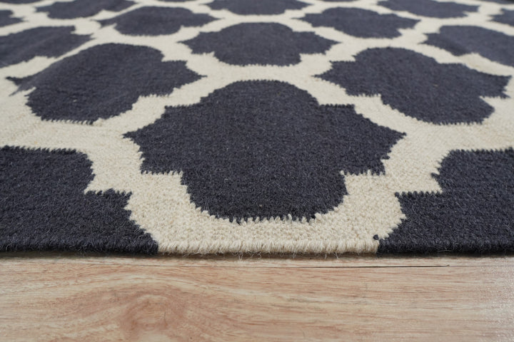 Hand-Knotted Wool Royal Blue / Ivory Modern Transitional Kilim flat Weave Rug