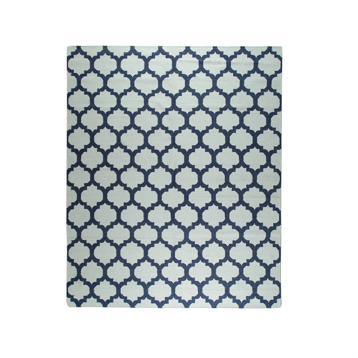 Hand-Knotted Wool Ivory / Royal Blue Modern Transitional Kilim flat Weave Rug
