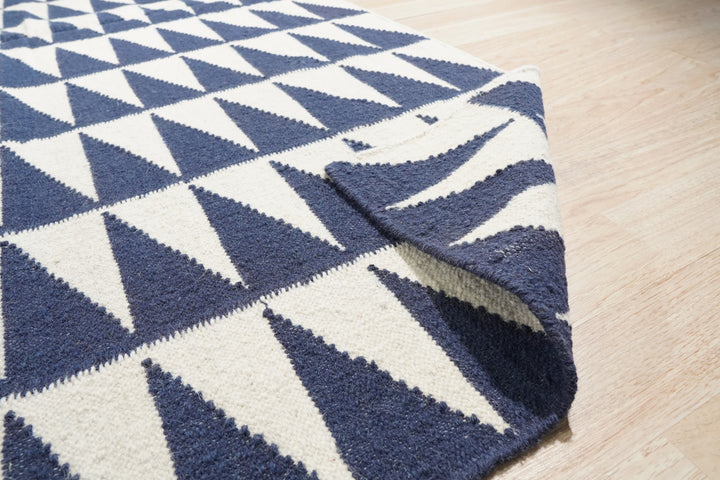 Hand-Knotted Wool Royal Blue / Ivory Modern Transitional Kilim flat Weave Rug