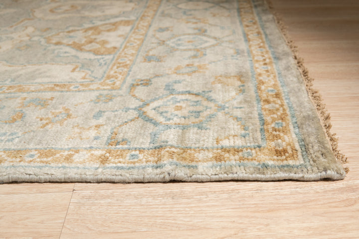 Hand Knotted Wool Green Classic Oriental Oushak Rug