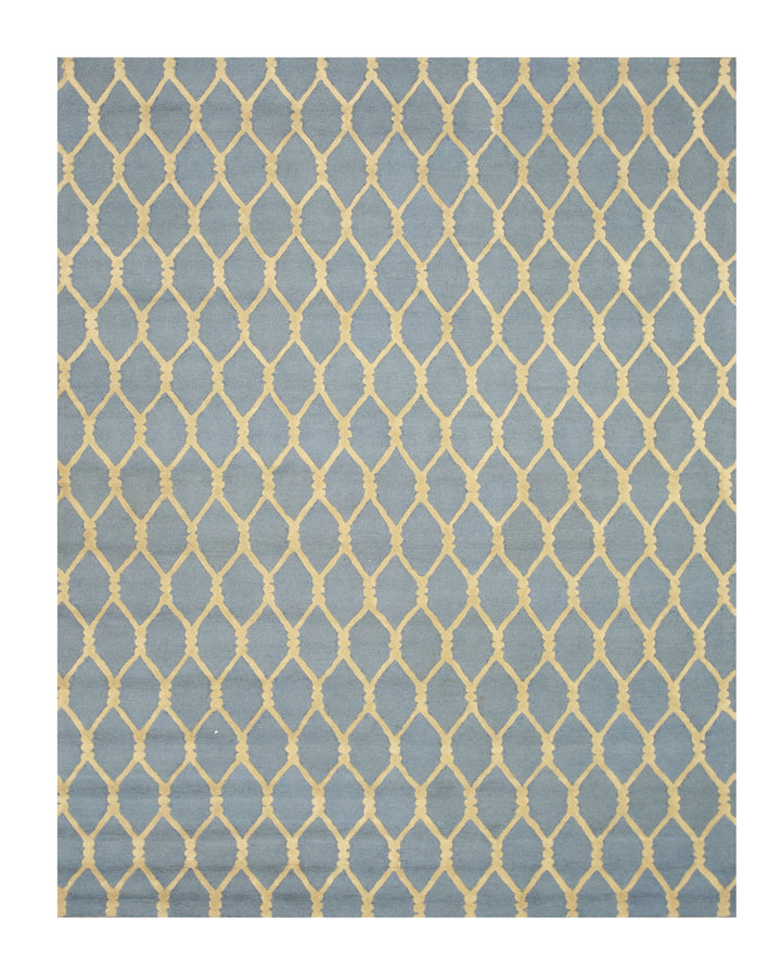 Hand-tufted Wool Blue Transitional Geometric Chain-Link Rug