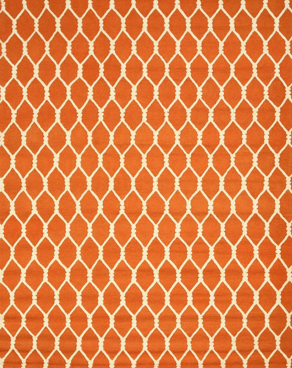 Hand-Tufted Wool Orange Transitional Geometric Chain-Link Rug, Made in India