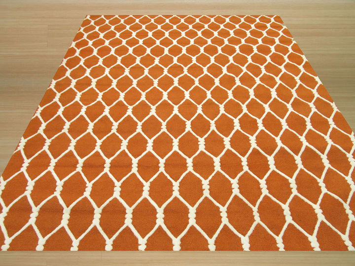 Hand-tufted Wool Orange Transitional Geometric Chain-Link Rug