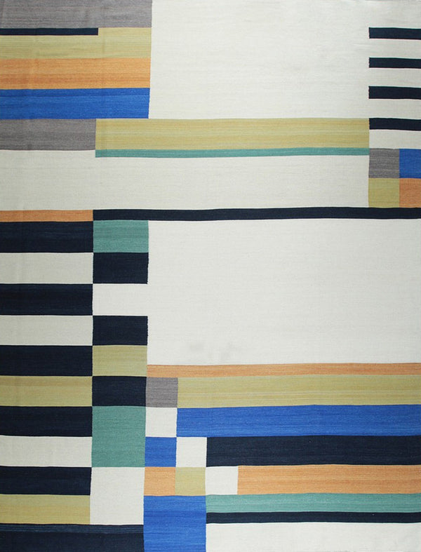 Hand-Knotted Wool Multi Modern Transitional Modern Flat Weave Rug